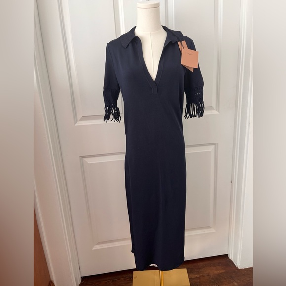 ALAÏA Knitted Polo Midi Dress with Fringe trim - Picture 5 of 6
